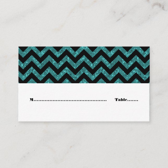 Teal Chevron Glitter Place Card (Front)