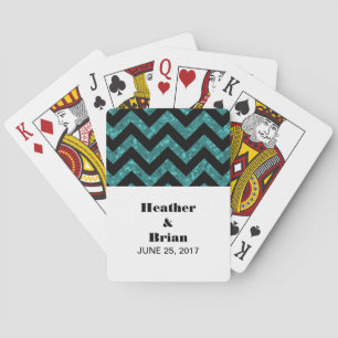 Teal Chevron Glitter Playing Cards