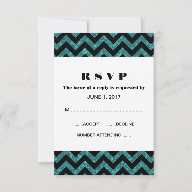 Teal Chevron Glitter Response Card (Front)