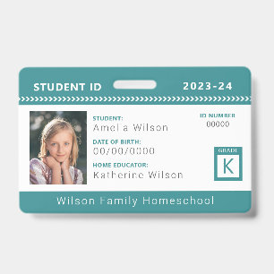 Teal Chevron Homeschool Student ID Badge
