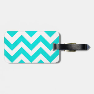 Teal Chevron Luggage Tag with Leather Strap