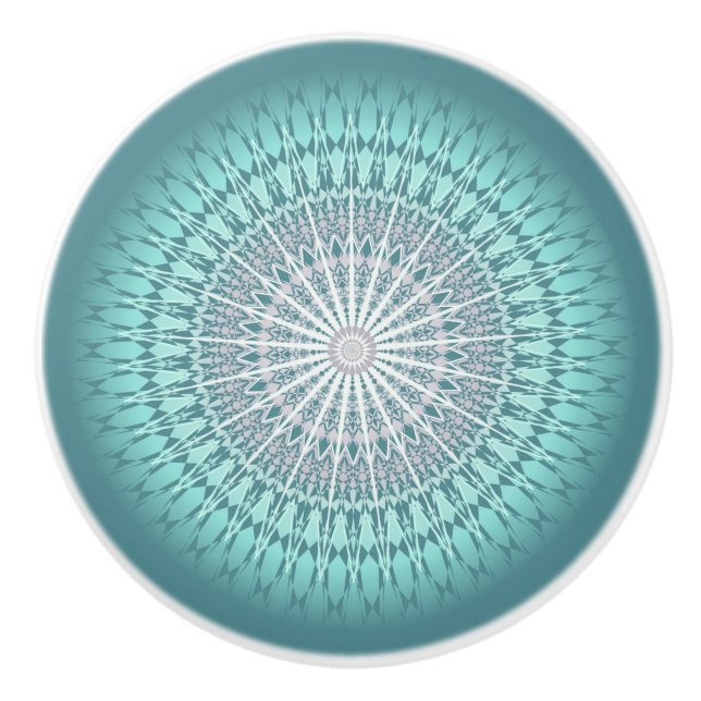 Teal Chevron Mandala Pattern Ceramic Knob (Front)