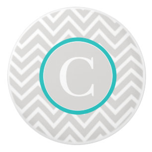 Teal Chevron Monogram Ceramic Knob