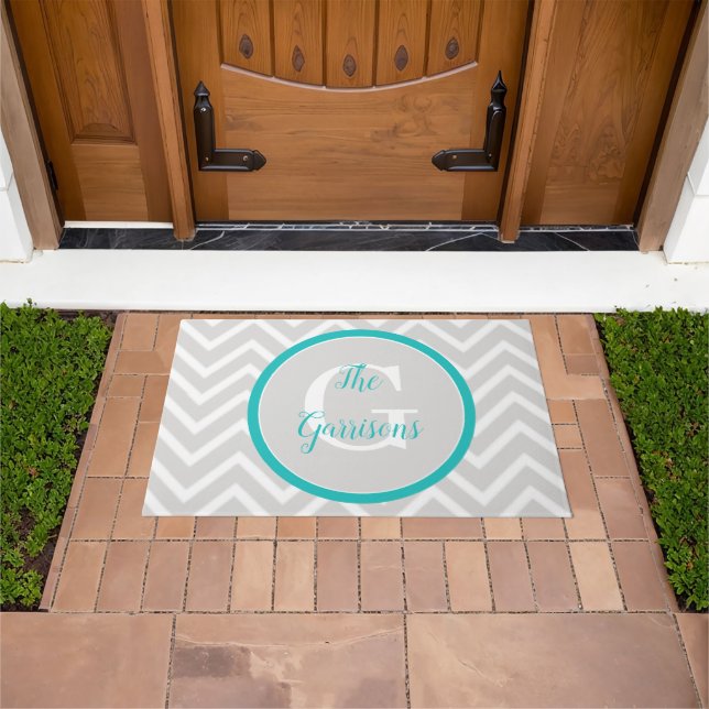 Teal Chevron Monogram Doormat (Outdoor)