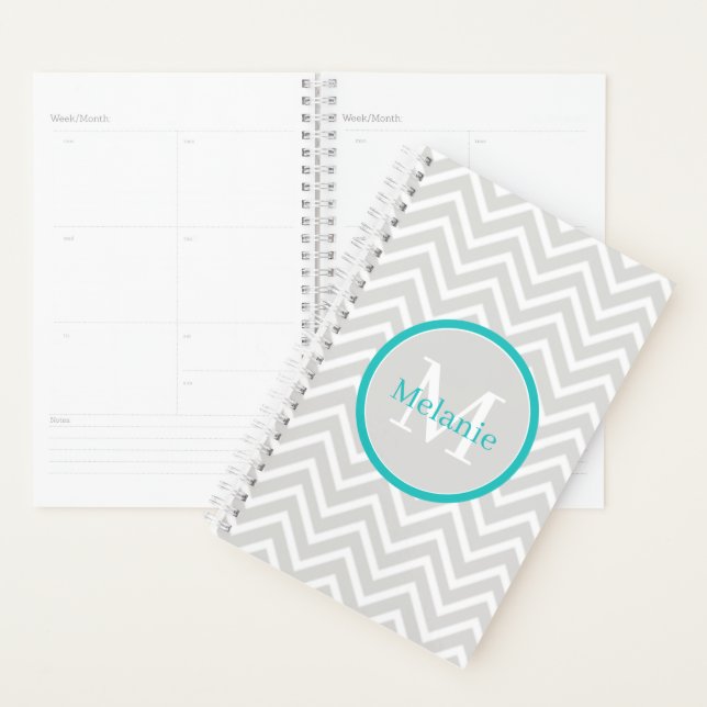 Teal Chevron Monogram Planner (Display)