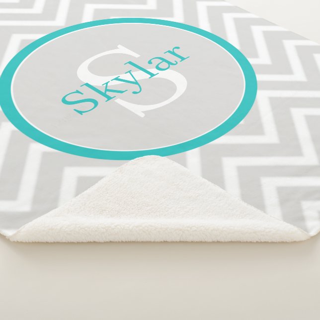 Teal Chevron Monogram Sherpa Blanket (3/4)