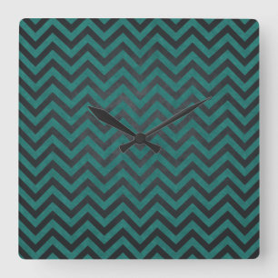 Teal Chevron Pattern Square Wall Clock