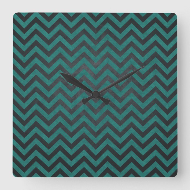 Teal Chevron Pattern Square Wall Clock (Front)