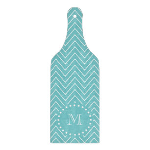 Teal Chevron Pattern Teal Monogram Cutting Board