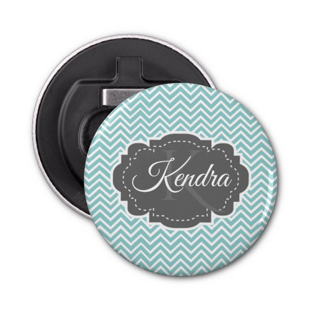 Teal Chevron Personalised Bottle Opener (Front)