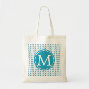 Teal Chevron Personalised Custom Monogram Tote Bag