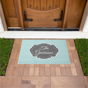 Teal Chevron Personalised Doormat