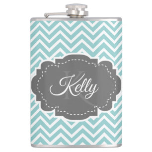 Teal Chevron Personalised Flask