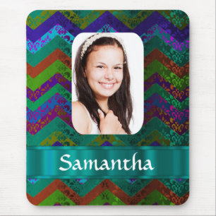 Teal chevron personalised photo template mouse pad