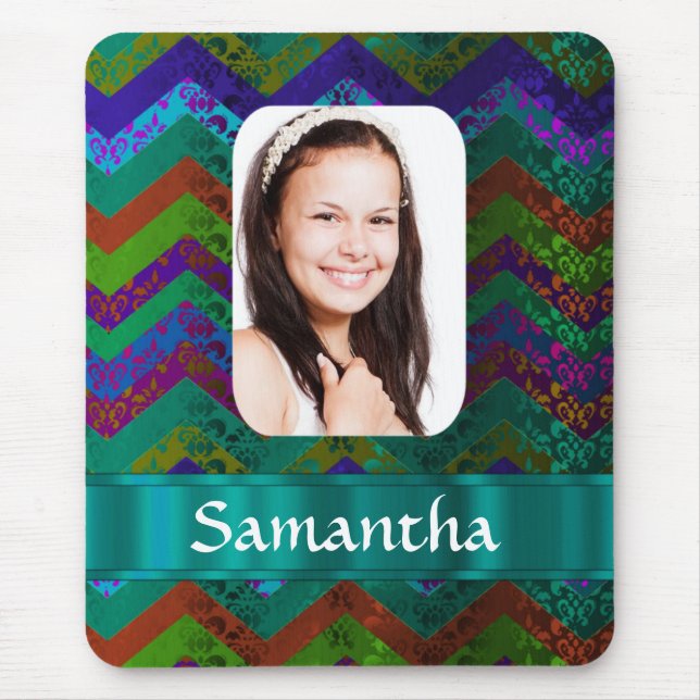 Teal chevron personalised photo template mouse pad (Front)