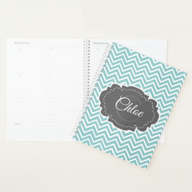 Teal Chevron Personalised Planner (Display)