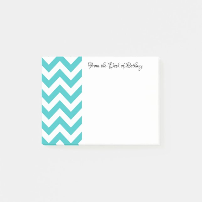 Teal Chevron Personalised Post It Notes (Front)