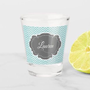 Teal Chevron Personalised Shot glass
