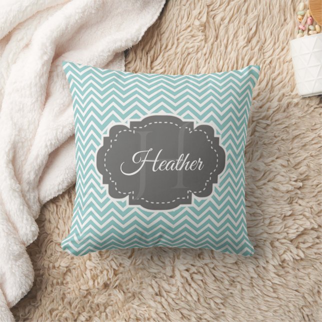 Teal Chevron Personalised Throw Pillow (Blanket)
