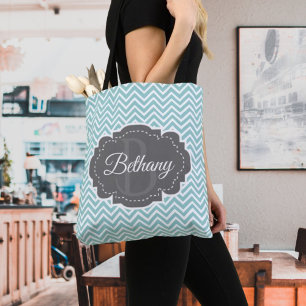 Teal Chevron Personalised Tote Bag