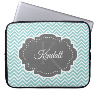 Teal Chevron Personalized Laptop Sleeve