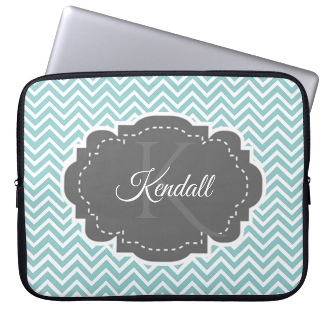 Teal Chevron Personalized Laptop Sleeve (Front)