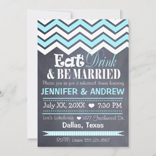 Teal Chevron Rehearsal Invitation (Front)