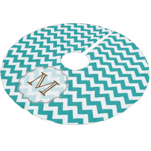 Teal Chevron Stripe Monogram Initial Tree Skirt