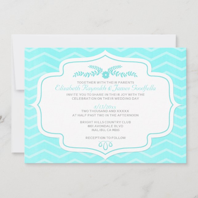 Teal Chevron Wedding Invitations (Front)