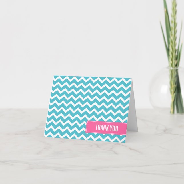 Teal Chevrons Pattern Thank You Notes (Front)