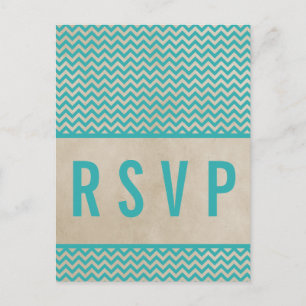 Teal Chic Chevron RSVP Postcard