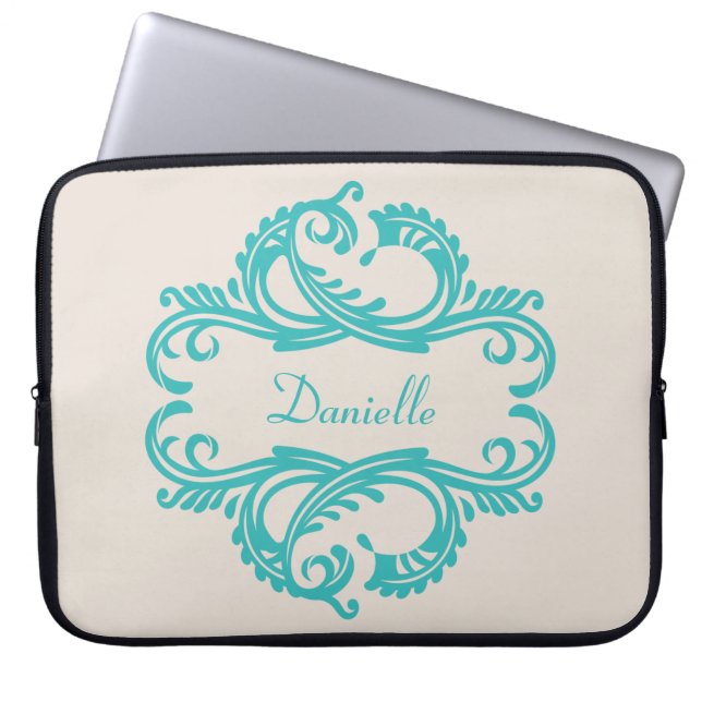 Teal Chic Damask Laptop Sleeve (Front)