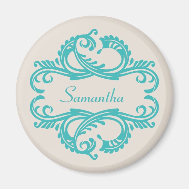 Teal Chic Damask Magnet (Front)