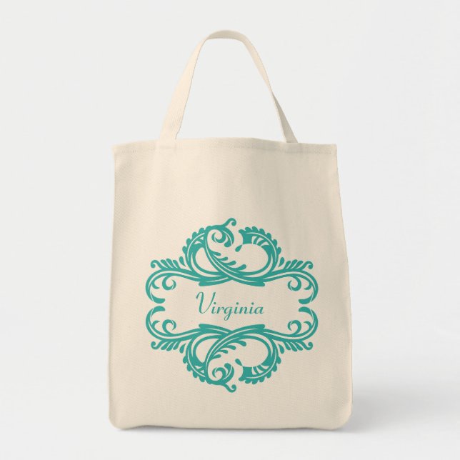 Teal Chic Damask Tote Bag (Front)