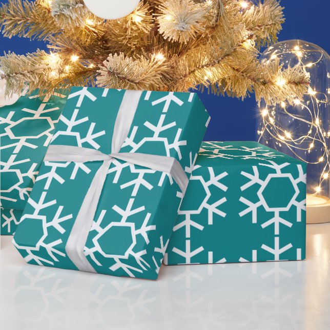 Teal Chic Snowflake Wrapping Paper (Holidays)