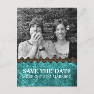 Teal Chic Steampunk Photo Save the Date Postcard