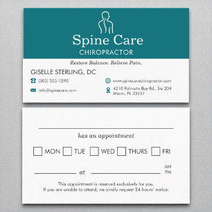 Teal Chiropractor Appointment Reminder Office  Business Card