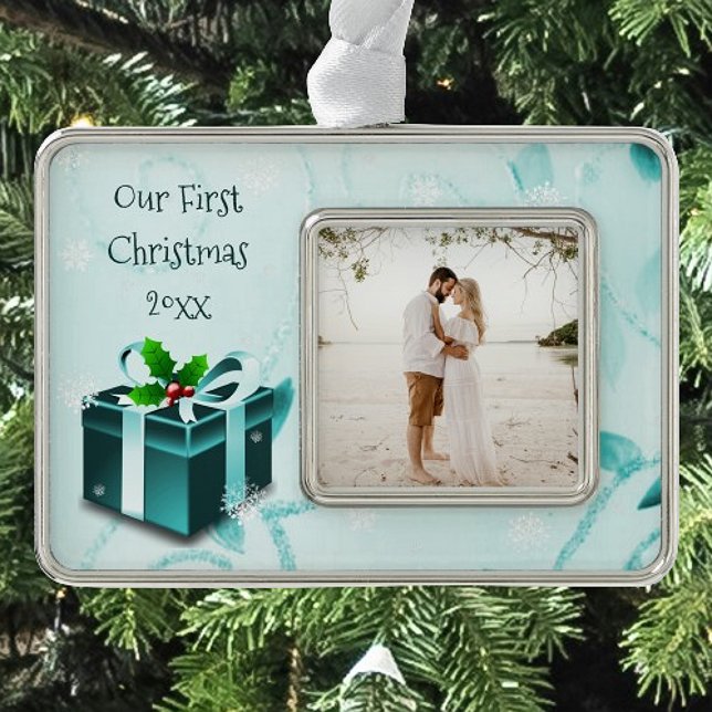 Teal Christmas Gift Framed Ornament (Teal Christmas Gift Framed Ornament)