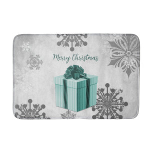 Teal Christmas Gift Holiday Bath Mat