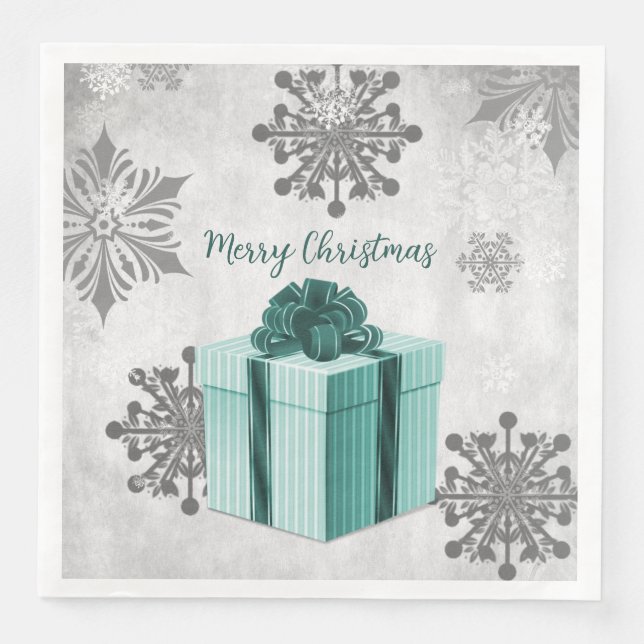 Teal Christmas Gift Holiday Paper Napkin (Front)