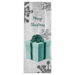 Teal Christmas Gift Holiday Wine Gift Bag