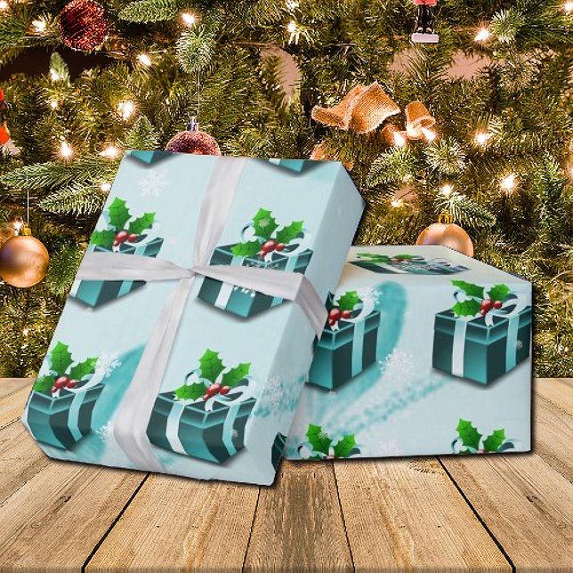 Teal Christmas Gift Wrapping Paper (Teal Christmas Gift Wrapping Paper)