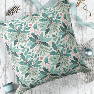 Teal Christmas Holly Berries Pattern#17 ID1009 Cushion