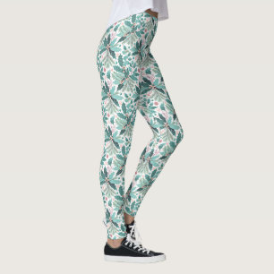 Teal Christmas Holly Berries Pattern#17 ID1009 Leggings
