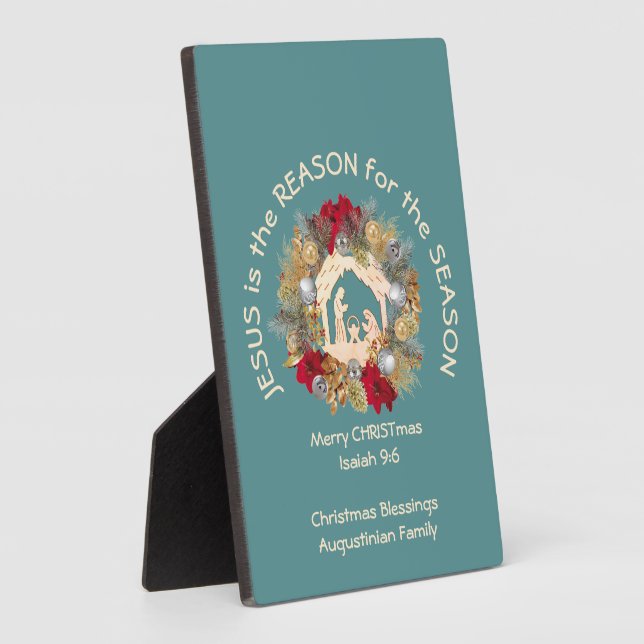 Teal Christmas JESUS IS THE REASON Plaque (Side)