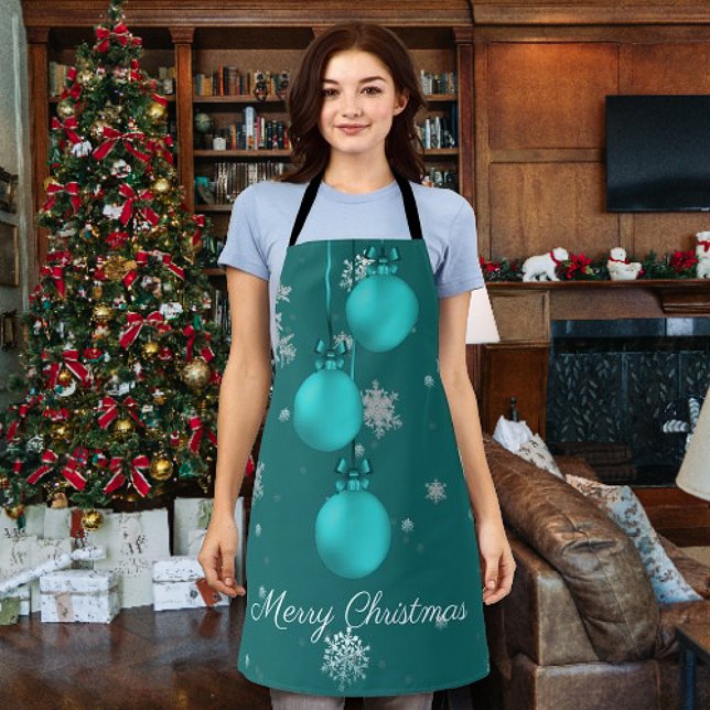 Teal Christmas Ornaments Apron (Teal Christmas Ornaments Apron)