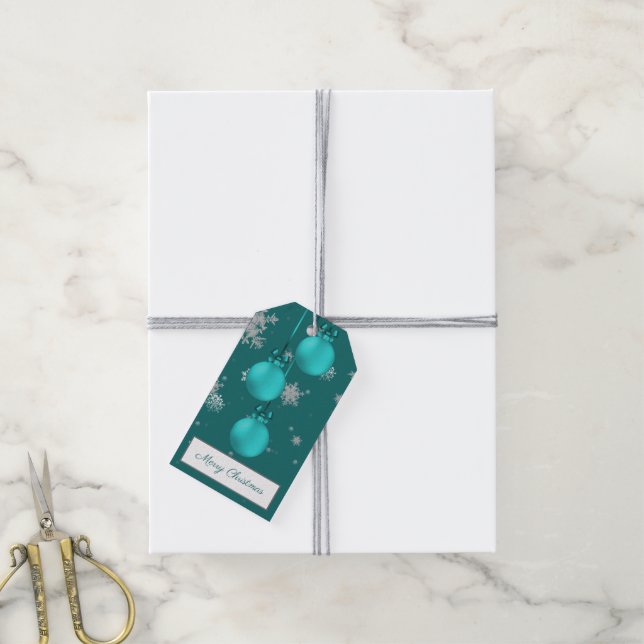 Teal Christmas Ornaments Gift Tag (With Twine)