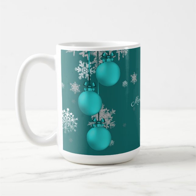 Teal Christmas Ornaments Mug (Left)