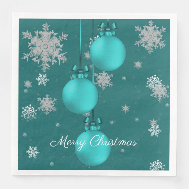Teal Christmas Ornaments Paper Napkin (Front)