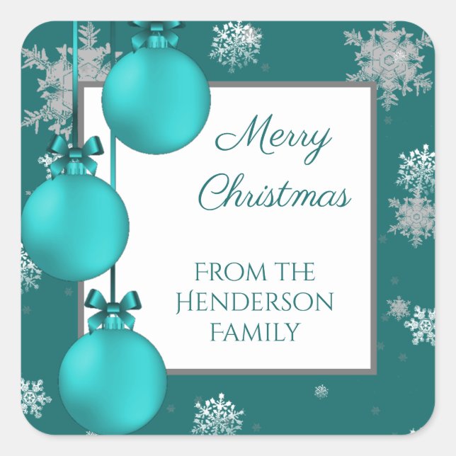 Teal Christmas Ornaments Sticker (Front)